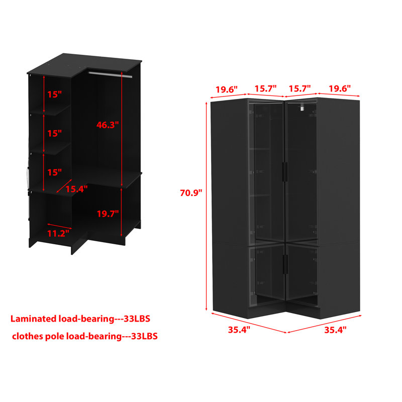 Claudell Corner Wardrobe With Tempered Glass Door And Adjustable Lights